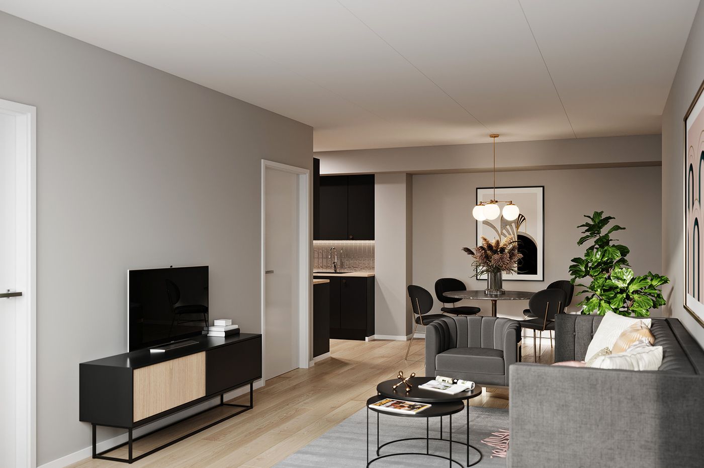 Taloyhtiössä on enää yksi neljän huoneen koti myynnissä. Viitteellinen kuva 4h+kt+s, 78,5 m2 asunnosta.