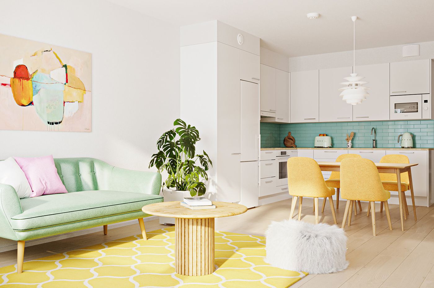 Viitteelinen kuva 65,0 m2 asunnosta.